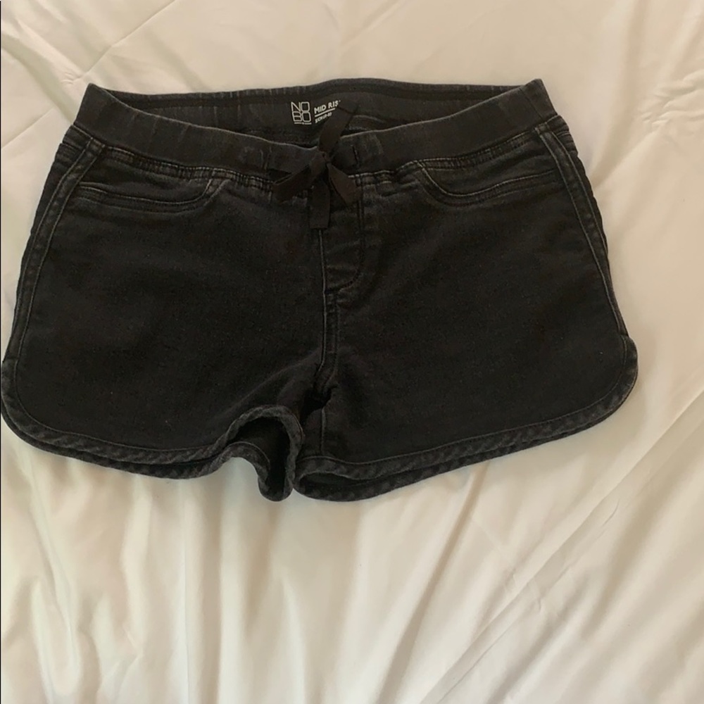 Black midrise denim shorts